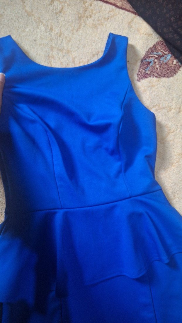 Mavi Renkli Kolsuz Midi Elbise - Görsel 3