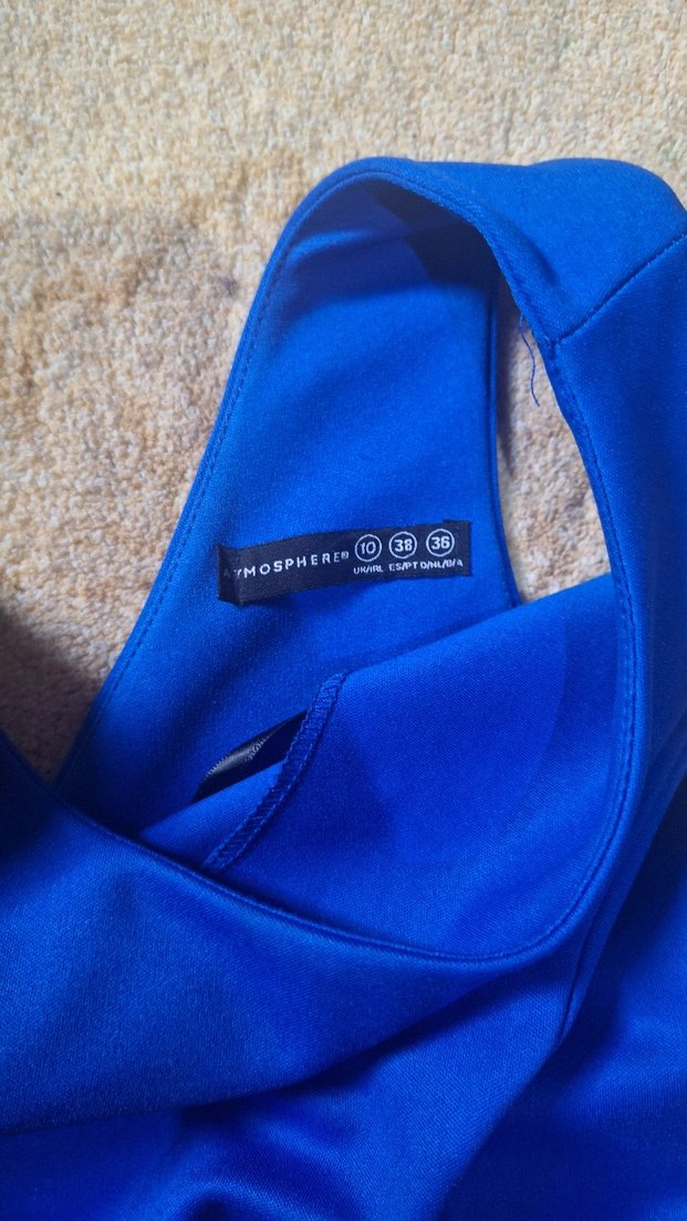 Mavi Renkli Kolsuz Midi Elbise - Görsel 4