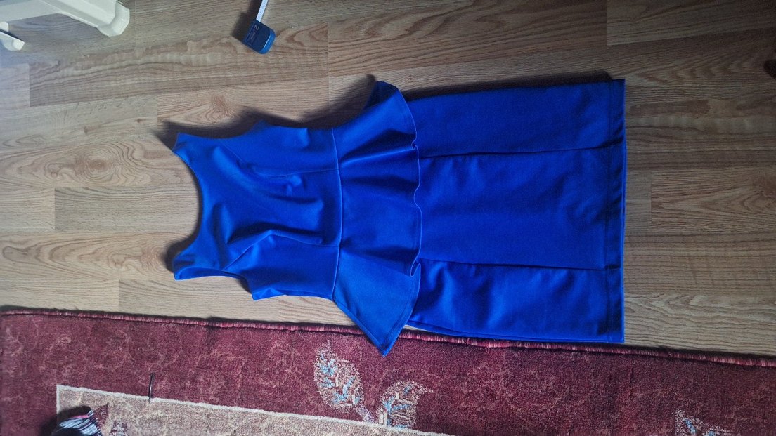 Mavi Renkli Kolsuz Midi Elbise - Görsel 2