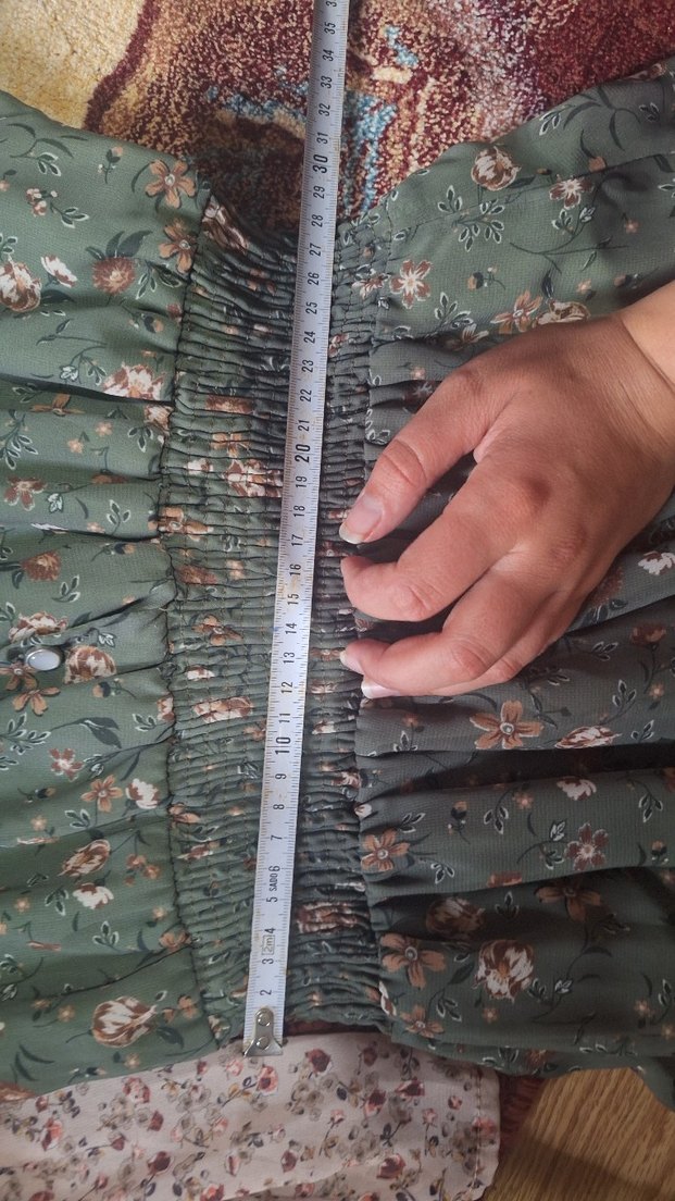 koyu yeşil kına yeşili de denebilir Çiçek Desenli kısa elbise - Görsel 4