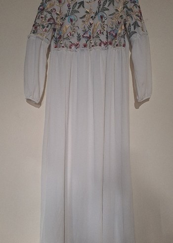 Nakışlı Uzun Beyaz Bohem Elbise - Görsel 5