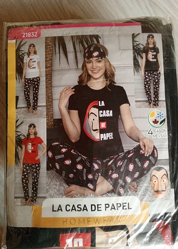 m Beden %100 PAMUK alt üst pijama takımı pamuk göz bantlı la casa papel