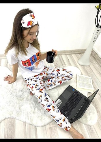 %100 PAMUK alt üst pijama takımı pamuk göz bantlı