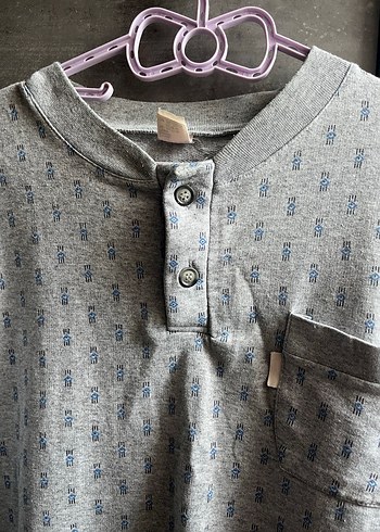 Erkek  Uzun Kollu Gri Pamuklu Gömlek pijama takımı - Görsel 4