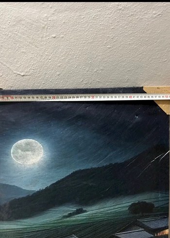 Gece Ay Işığında Köy Manzarası Tablosu - Görsel 2