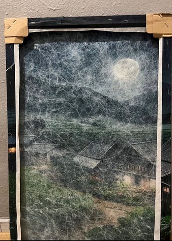 Gece Ay Işığında Köy Manzarası Tablosu - Görsel 4