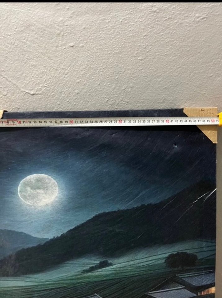 Gece Ay Işığında Köy Manzarası Tablosu - Görsel 2