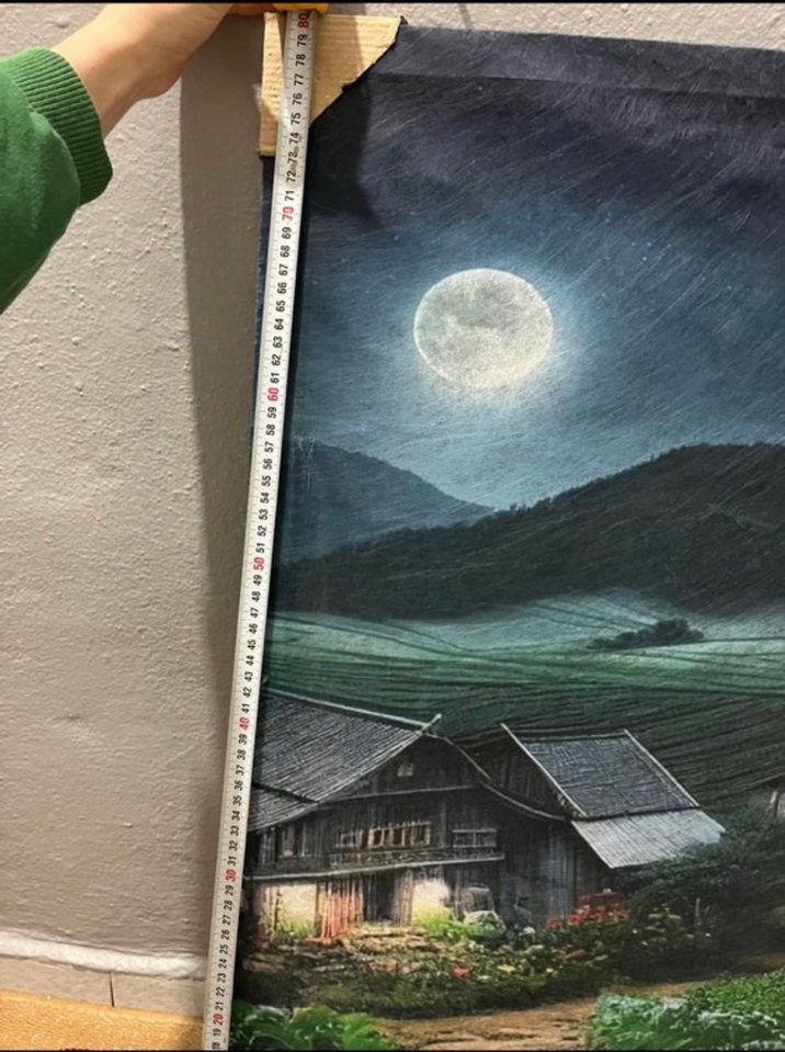 Gece Ay Işığında Köy Manzarası Tablosu - Görsel 3