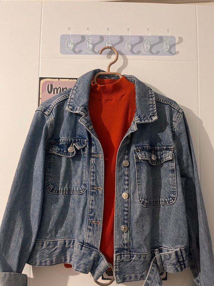 Gri Düğmeli Salaş Denim Ceket - Görsel 5