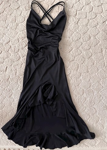 Siyah Drapeli Uzun Askılı Elbise - Görsel 2