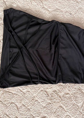 Siyah Drapeli Uzun Askılı Elbise - Görsel 3