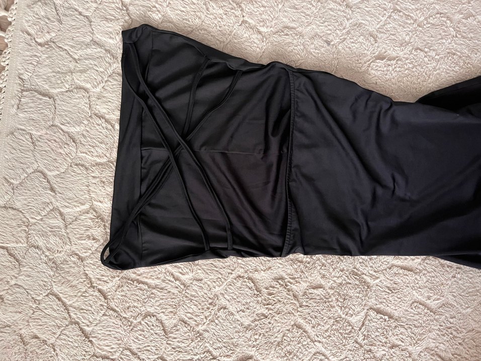 Siyah Drapeli Uzun Askılı Elbise - Görsel 3