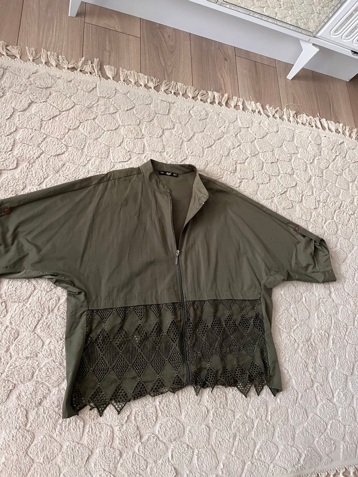 Kadın Haki Keten Fermuarlı Ceket - Görsel 2