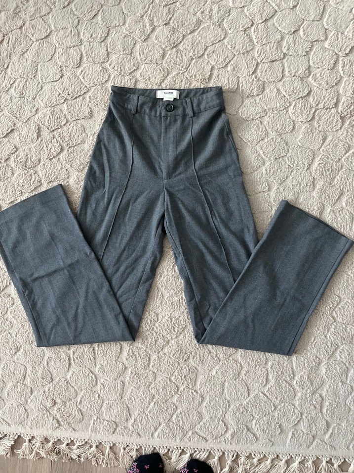 Gri Midi Kumaş Kadın Pantolon - Görsel 2