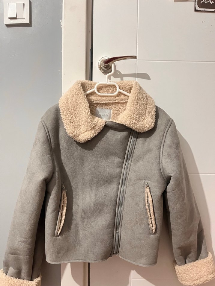 Gri Süet Kadın Kışlık Mont Kürk Detaylı - Görsel 2