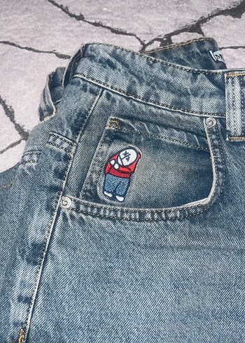 s Beden Düğmeli Gri Mavi Salaş Kadın Kot Pantolon