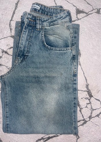 Düğmeli Gri Mavi Salaş Kadın Kot Pantolon - Görsel 5