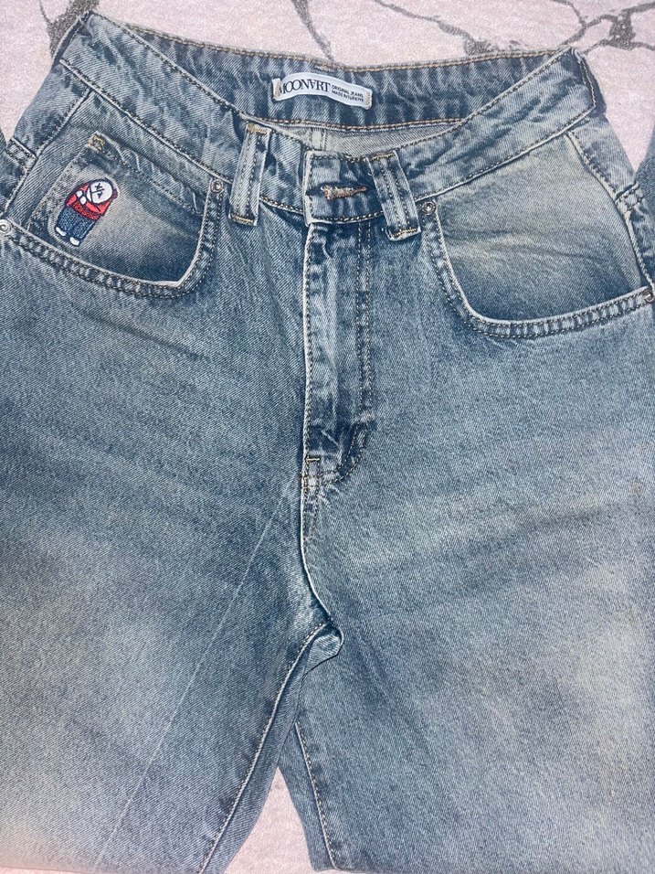 Düğmeli Gri Mavi Salaş Kadın Kot Pantolon - Görsel 3