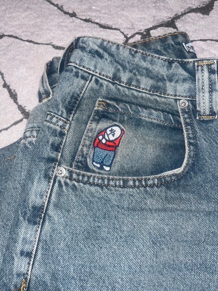 Düğmeli Gri Mavi Salaş Kadın Kot Pantolon - Görsel 2