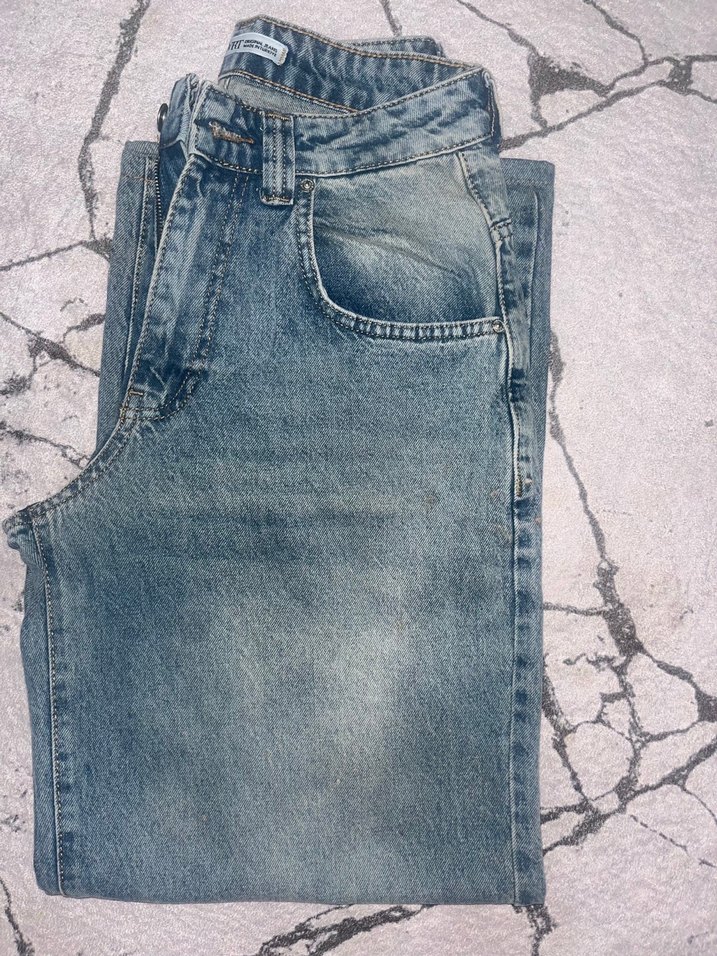 Düğmeli Gri Mavi Salaş Kadın Kot Pantolon - Görsel 5