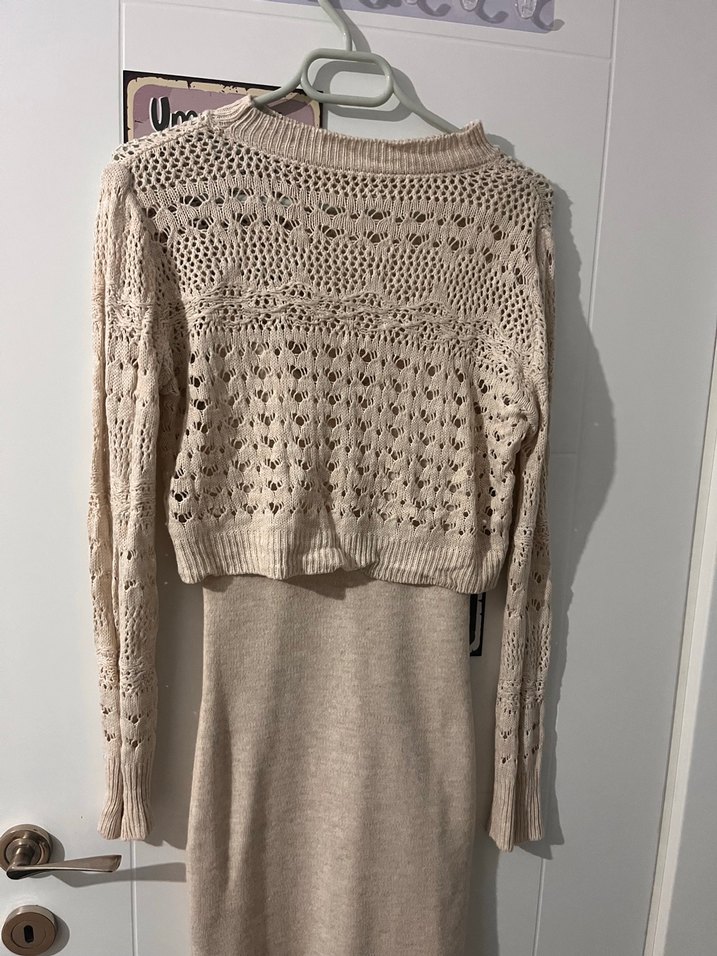 Bej Örgü Bohem Kadın Kazak - Görsel 2