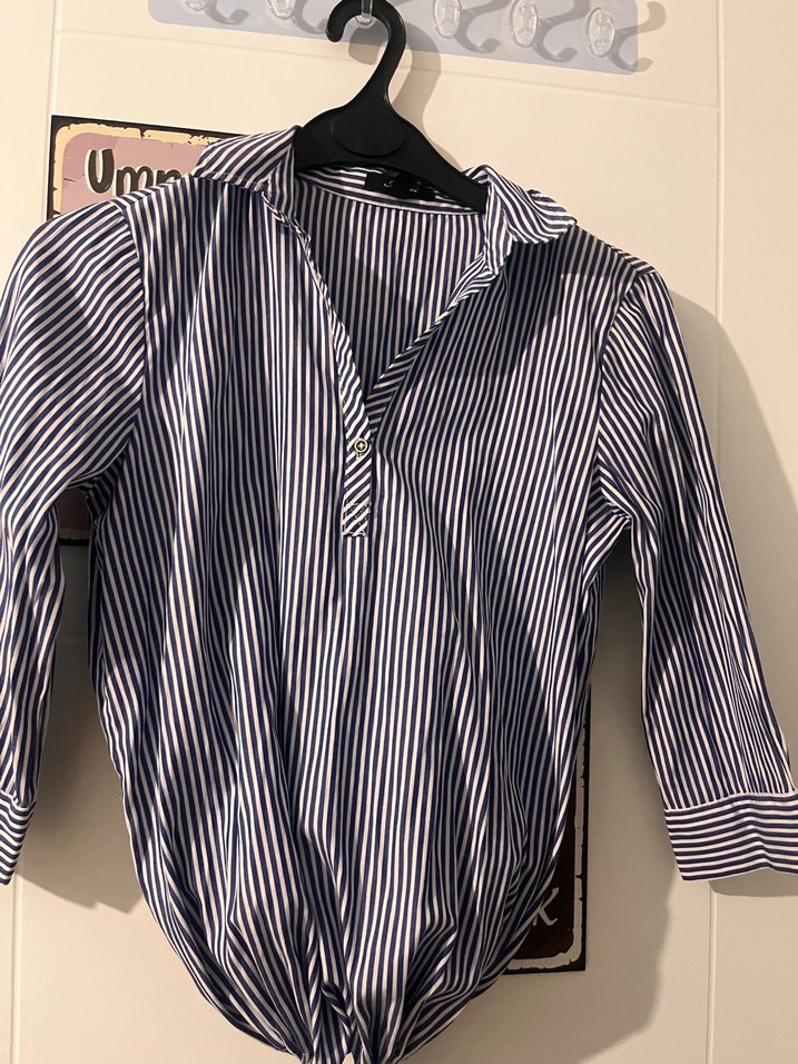 Gri Çizgili Pamuklu Kadın Gömlek - Görsel 2