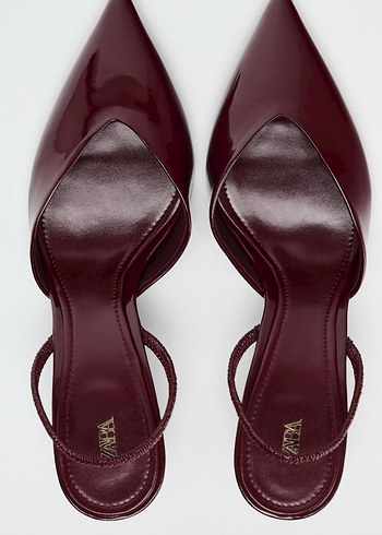 Zara Bordo Deri Stiletto Tokalı Kadın Ayakkabı