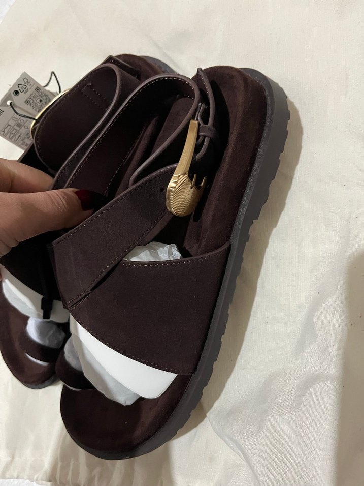 Zara Kahverengi Kadın Dolgu Topuklu Sandalet - Görsel 2