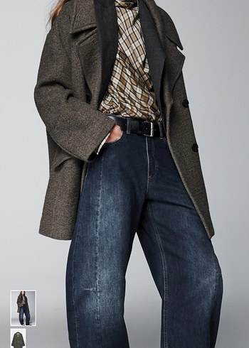 Zara manteco yün Düğmeli Gri Midi Kadın Kaban - Görsel 5