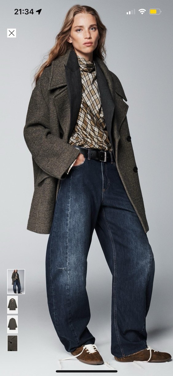 Zara manteco yün Düğmeli Gri Midi Kadın Kaban - Görsel 5