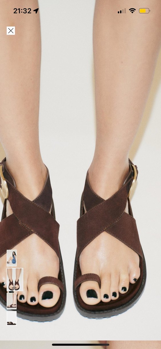 Zara Kahverengi Süet Kadın Dolgu Topuklu Sandalet - Görsel 4