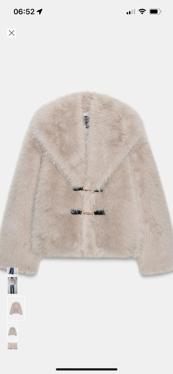 Zara sahte kısa Bej Kadın Kürk Detaylı Midi Mont - Görsel 2