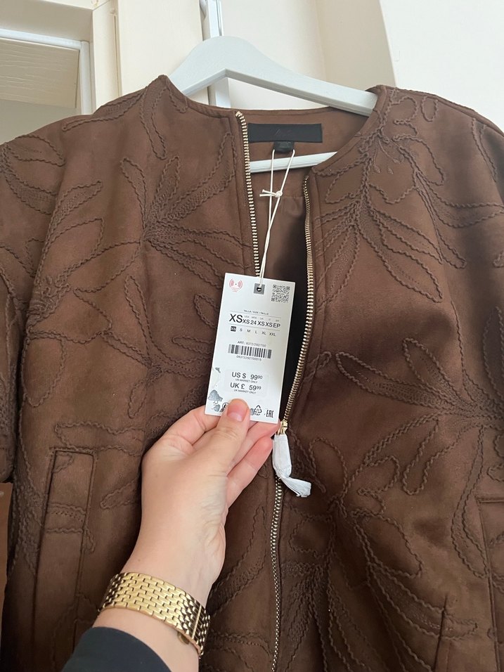 Zara süet görünümlü Kadın Kahverengi Nakışlı Süet Ceket - Görsel 2