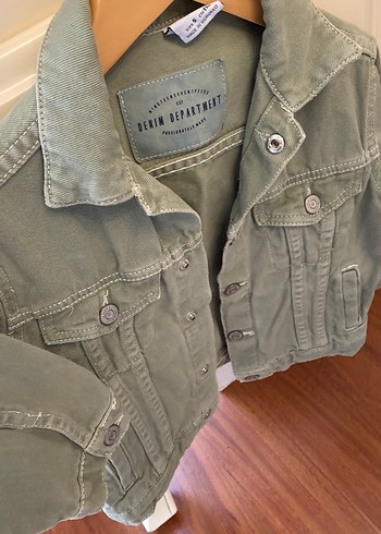 5 Yaş Beden Kız -Erkek Çocuk Haki Denim Ceket Düğmeli