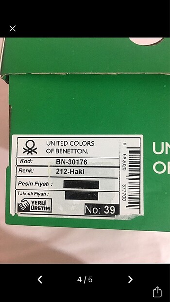 39 Beden haki Renk benetton haki ayakkabı