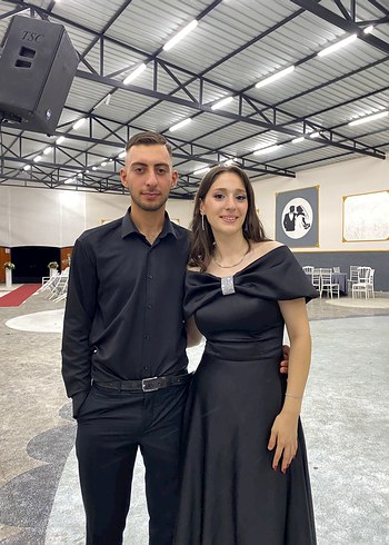 m Beden Siyah Önü Taşlı Fiyonk detaylı Abiye