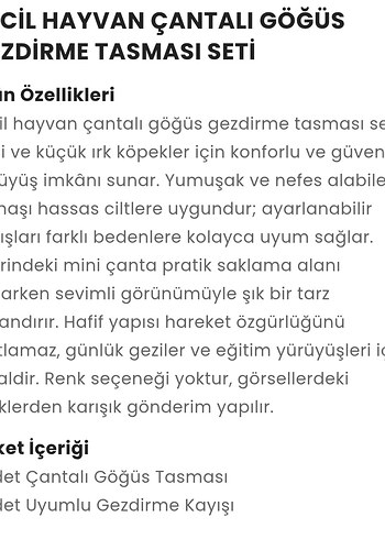 Evcil Hayvan Çantalı Göğüs Gezdirme Tasması Seti - Görsel 5