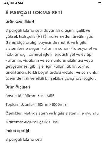 Beden Renk 8 parçalı lokma seti