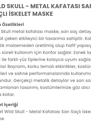 Wild skull metal kafatası renkli saçlı iskelet maske - Görsel 6