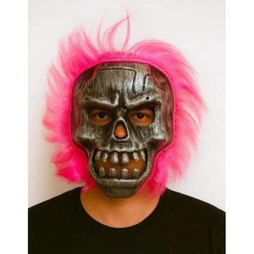 Wild skull metal kafatası renkli saçlı iskelet maske - Görsel 5