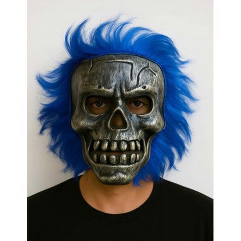 Wild skull metal kafatası renkli saçlı iskelet maske - Görsel 4