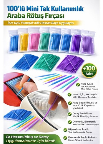 100LÜ MİNİ TEK KULLANIMLIK ARABA RÖTUŞ FIRÇASI - Görsel 3