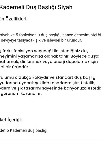 Beden siyah Renk 5 kademeli duş başlığı