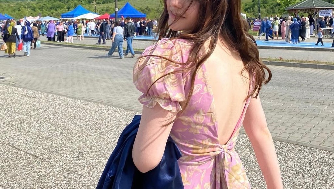 Gold Baskılı Midi Mezuniyet Elbisesi - Görsel 2