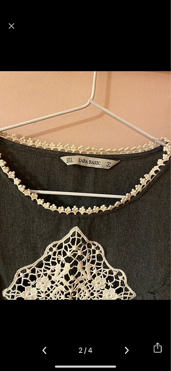 Zara Zara dantelli etnik gri antrasit bluz