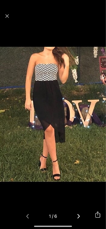 Siyah beyaz midi şifon elbise abiye