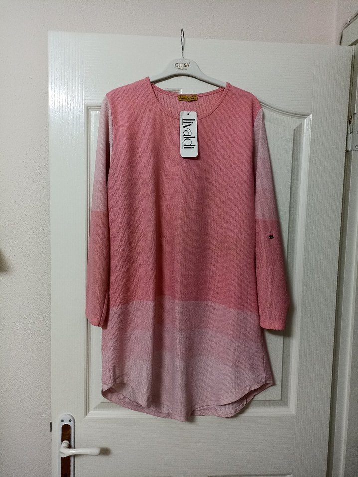 Pembe Uzun Kollu Midi Triko Tunik - Görsel 2