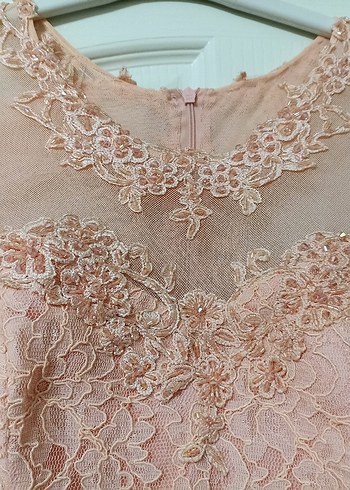 Dantel Detaylı Uzun Pembe Abiye Elbise - Görsel 5