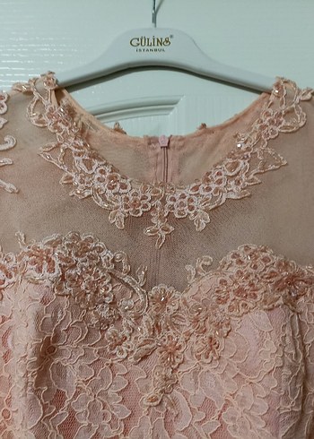 Dantel Detaylı Uzun Pembe Abiye Elbise - Görsel 3