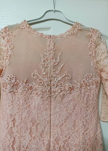 Dantel Detaylı Uzun Pembe Abiye Elbise - Görsel 6